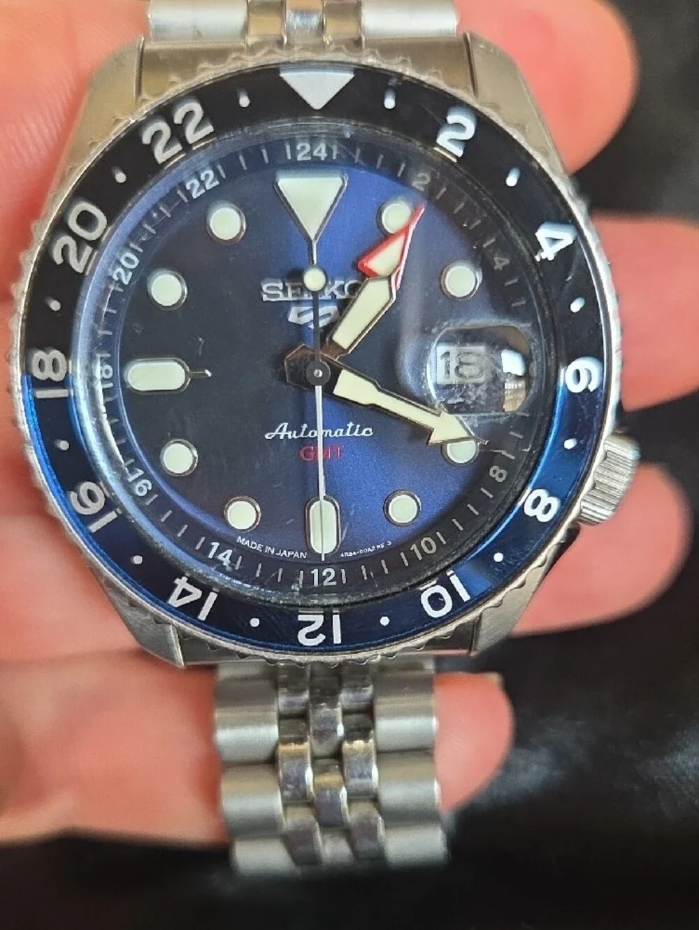 Seiko Men's Stainless Steel GMT Watch - Blue and Black Dial